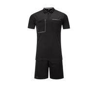RenDiuJups Men's Football Referee Kit Set - Short Sleeve Referee Shirt & Shorts with Pockets, Breathable & Quick-Dry Polyester, Ideal for Training & Matches(Black,M)
