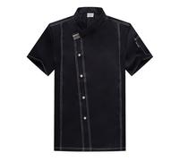 RenDiuJups Professional Chef Jacket Kitchen Uniform for Adults, Short Sleeve Chef Coat for Restaurants, Hotels, Cafes & Bakeries, Food Service Workwear, Cooking Apparel(Black,XXL)