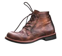 RenDiuJups Retro Motorcycle Boots Brown Leather Men's Biker Lace-Up Ankle Boots Vintage Style, Distressed Leather Casual Footwear, Rugged Workwear & Combat Shoes for Men(7.5 UK)