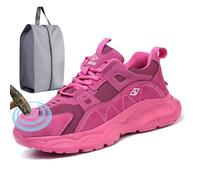 RenDiuJups Safety Shoes Men Women Lightweight Comfortable Steel Toe Sneakers Slip-On Work Shoes Sneakers(Pink,EU37)