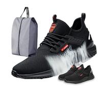 RenDiuJups Steel Toe Shoes for Men, Lightweight Safety Work Sneakers, Breathable Puncture Proof Safety Trainers, Comfortable Anti-Slip Industrial Footwear for Construction Warehouse(A,9 UK)