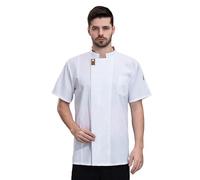 RenDiuJups Unisex Chef Jacket Summer Breathable Kitchen Shirts for Hotel/Restaurant Staff, Waiter Uniforms Bakery Work Clothes | Lightweight Cotton Chef Coat for Catering Cooking(Beige_5XL)