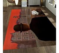 Rene Magritte Gentleman White Rose Machine Washable Rug 80x150cm Red Sky Cityscape Living Room & Bedroom Soft Short Pile Dining Room Kitchen Non Slip Area Rug with Non Slip Backing