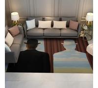 Rene Magritte Painting Washable Rugs Living Room Surreal Art Area Rugs Blue Beige Brown Large Non Slip Carpet 180x270cm Bowler Hat Man with Cloud Silhouette Rug Short Pile for Dining Room Kitchen
