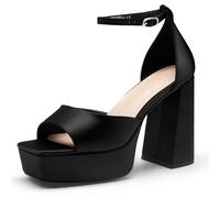 ReneChristine Women's Sandals Peep Toe:Chunky Heels Pumps Ankle Buckle Strap Platform Heels 4.7" High Heeled Evening Party Wedding Dress Shoes, Black, 3 UK