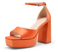 ReneChristine Women's Sandals Peep Toe:Chunky Heels Pumps Ankle Buckle Strap Platform Heels 4.7" High Heeled Evening Party Wedding Dress Shoes, Orange, 9 UK