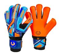 Renegade GK Fury Siege Goalie Gloves with Pro-Tek Finger Protection | 4mm Giga Grip & 4mm Duratek | Orange, Blue, Black Football Goalkeeper Gloves (Size 11, Adult, Roll Hybrid Cut, Level 4)