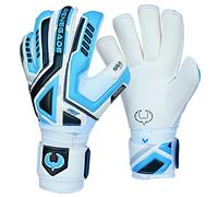 Renegade GK Fury Sub-Z Goalie Gloves with Pro-Tek Finger Savers | 4mm Giga Grip & 4mm Duratek | White, Blue, Silver, Black Football Goalkeeper Gloves (Size 8, Youth-Adult, Roll Cut, Level 4)