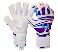 Renegade GK Limited Edition Rogue Techno Goalie Gloves with Finger Protection | 4mm Giga Grip | White, Purple & Blue Soccer Goalkeeper Gloves (Size 11, Adult, Neg. Cut, Level 4+)