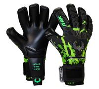 Renegade GK Limited Edition Rogue Venom Goalie Gloves with Fingersaves | 4mm Giga Grip | Black & Green Soccer Goalkeeper Gloves (Size 6, Youth, Kids, Neg. Cut, Level 4+)