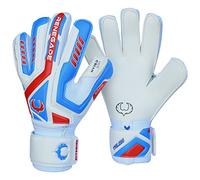 Renegade GK Talon Mirage Goalie Gloves with Pro-Tek Fingersaves | 4mm Hyper Grip & Duratek | White, Blue, Blue Goalkeeping Gloves (Size 9, Youth-Adult, Flat Cut, Level 2)