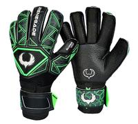 Renegade GK Triton Raider Goalie Gloves with Pro-Tek Finger Protection | 3.5+3mm Super Grip & 4mm Duratek | Black & Green Football Goalkeeper Gloves (Size 11, Adult, Roll Cut, Level 2)