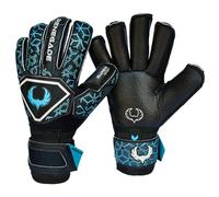 Renegade GK Triton Specter Goalie Gloves with Pro-Tek Fingersaves | 3.5+3mm Super Grip & 4mm Duratek | Black & Blue Football Goalkeeper Gloves (Size 6, Youth, Kids, Roll Cut, Level 2)