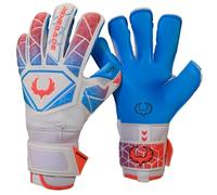 Renegade GK Vortex Nitro Goalie Gloves | 3.5+3mm Hyper Grip & 4mm Duratek | White, Blue & Pink Soccer Goalkeeper Gloves (Size 6, Youth, Kids, Roll Cut, Level 3)