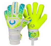Renegade GK Vortex Wraith Goalie Gloves | 3.5+3mm Hyper Grip & 4mm Duratek | Neon Yellow & Blue Football Goalkeeper Gloves (Size 7, Youth, Roll Hybrid Cut, Level 3)