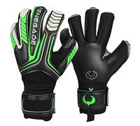 Renegade GK Vulcan Abyss Goalie Gloves with Pro-Tek Fingersaves | 3.5+3mm Hyper Grip & 4mm Duratek | Black & Green Goalkeeping Gloves (Size 9, Youth-Adult, Roll Cut, Level 3)