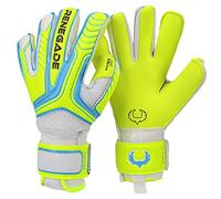Renegade GK Vulcan Surge Goalie Gloves with Pro-Tek Fingersaves | 3.5+3mm Hyper Grip & 4mm Duratek | Neon Yellow & Blue Football Goalkeeper Gloves (Size 6, Youth, Kids, Roll-Neg Hybrid Cut, Level 3)