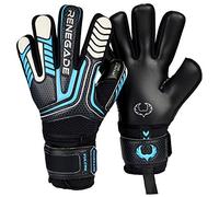 Renegade GK Vulcan Trident Goalie Gloves with Pro-Tek Fingersaves | 3.5+3mm Hyper Grip & 4mm Duratek | Black & Blue Football Goalkeeper Gloves (Size 6, Youth, Kids, Negative Cut, Level 3)