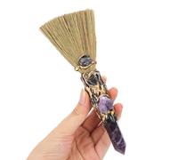 RENEMEGO Crystal Witch Altar Broom - Magic Witch Broom Handmade with Natural Healing Crystals Amethyst Stones Hexagon Points Reiki Energy Balance Chakra Meditation Tera
