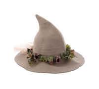 RENEMEGO Khaki Witches Hat Women - Renaissance Costume Halloween Witch Hats with Eucalyptus Fruit Woodland Renfaire Fairy Prom LARP Fairycore Masquerade Cosplay Fantasy Accessories