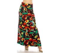 RENESEILLE Women's Long Maxi Skirt - Casual High Waist Fold Over Elastic Waistband Soft Flare Foldable Stretch Lounge Boho, Marijuana Vibe, One Size