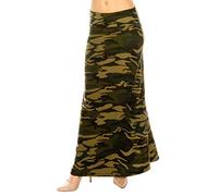 RENESEILLE Women's Long Maxi Skirt - Casual High Waist Fold Over Elastic Waistband Soft Flare Foldable Stretch Lounge Boho, Camouflage, One Size