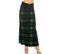 RENESEILLE Women's Long Maxi Skirt - Casual High Waist Fold Over Elastic Waistband Soft Flare Foldable Stretch Lounge Boho, Black Watch Tartan, Medium
