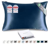 RENESSY Premium Silk Pillowcase 100% Organic Mulberry Silk, 22 Momme, Grade 6A - Oeko-Tex Certified in Germany - Luxury for Hair & Skin, 1 Piece (50x70 cm, Navy Blue)