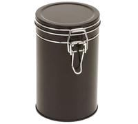 Renew & Bloom Metal Round Clip Lid Tin in Black - Kitchen Household Container for Loose Tea, Teabags, Coffee, Sugar & More