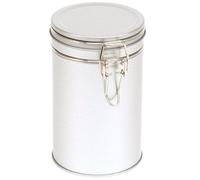 Renew & Bloom Metal Round Clip Lid Tin in Silver - Kitchen Household Container for Loose Tea, Teabags, Coffee, Sugar & More