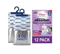 Renew The Life Moisture Absorbers for Closet - Dehumidifier Hanging Bag, 12 Pack, 8 oz, Lavender Scent Humidity Absorber, Musty Smell Prevention, Non Electric, Long Lasting Moisture Control