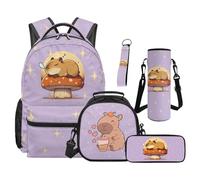 Renewold 5 PCS Backpack Set School Bag Book Bag Cute Capybara Mushroom Backpack with Cross-Body Lunch Pouch Pen Case Water Bottle Sleeve School Supplies for Kids Teens Girls Personalized