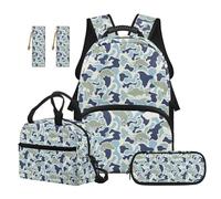 Renewold 5 PCS Backpack Set School Bag Book Bag Fish Camo Backpack with Cross-Body Lunch Pouch Multi Compartment Pen Case Bookmark School Supplies for Kids Teens Boys Cartoon