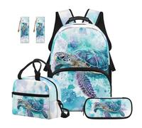Renewold 5 PCS Kids' Backpacks Set Sea Turtle Travel School Backpack Set Bookbag Student Book Bag with Lunch Box Pencil Bag Bookmarks for Primary Middle School Girls Lightweight Durable