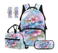 Renewold 5 Pcs Kids Teens Backpack Set Girls Backpack with Insulated Lunch Box Pencil Case Bookmarks Laptop School Bag Girls Book Bag Primary Middle School Student Sea Turtle Bookbag