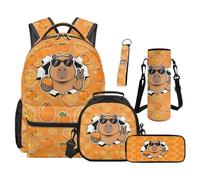 Renewold 5 Pcs Kids Teens Backpack Set Girls Backpack with Insulated Lunch Box Pencil Case Water Bottle Sleeve Funny Capybara Primary Middle School Student Bookbag Laptop School Bag Girls Book Bag