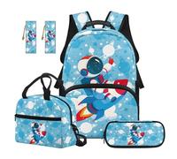 Renewold 5 PCS School Backpack Set Primary Middle School Boys Backpack Book Bag Student Bookbag Lunch Box Pen Case Bookmark Set for Study Picnic Sport Star Planet Personalized