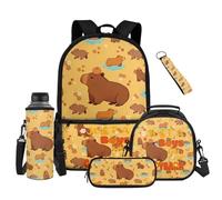 Renewold 5 Piece Set Backpack for Boys Kids Teens School Bag Student Bookbag Backpack Set with Pencil Case Lunchbox Water Bottle Sleeve for Middle Elementary School Just a Boys Who Loves Capybara