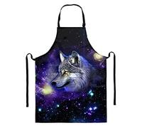Renewold Adjustable Bib Apron, Galaxy Wolf Print Water Resistant with 1 Pockets Cooking Kitchen Aprons, Drawing Outdoors Apron for Men Large Long 26.8x 36 inch