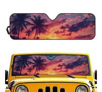 Renewold Automotive Windshield Sunshade for Jeep Wrangler Tropical Palm Tree Sunset Blocks Heat Sunlight UV Foldable Car Front Window Sun Shield Sun Shade Visor Cover for Jeep Gladiator Keep Cool