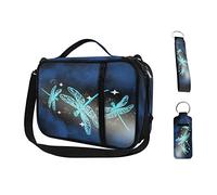 Renewold Blue Dragonfly Print Bible Case Keychain 3pcs Set Bible Covers Large Protective Carrying Bible Holder for Women Men Kids Teens Shoulder Bag with Handle Tote Bags for Bible Books Tablet