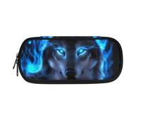 Renewold Blue Wolf Print Pencil Case Pen Box Pouch Big Capacity Pencils Organizer Bag Women Men Boys Girls Stationery Pen Marker Storage Desk Supplies Holders