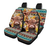 Renewold Bohemian Highland Cow Green Car Seat Cover Breathable Car Accessories Set Easy to Install Decor Accessories Car Seat Cushion for Comfortable Driving for Cars Truck Universal Fit Set