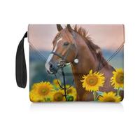 Renewold Book Covers Protector Book Sleeve Horse Sunflower Print Book Pouch Bag for Hardcover Textbooks Notebooks Storage Organizer with 2 Pocket for Girls Boys Women Men