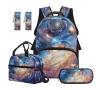 Renewold Boy Backpack Kids School Backpack Set Blue Galaxy Planet Book Bag Back Pack with Lunchbox Pen Case Bookmark 5 Pieces Set for Primary Middle School Student 5-14 Years Ligthweight