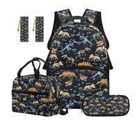 Renewold Boy School Backpack Set Travel Casual Dinosaur Backpacks School Bag Bookbag with Side Pocket Book Bag Lunch Box Pencil Case Bookmark 5 Pcs for Primary Middle School