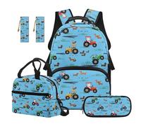 Renewold Boys Backpack 5pcs Set Sport Travel School Bag Cartoon Tractor Dachshund Backpack with Adjustable Padded Strap Bookbag for Kids Teens Back Packs with Lunch Tote Bags Pencil Case Bookmark
