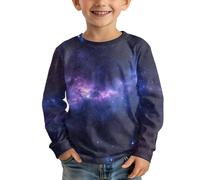 Renewold Boys Shirt Galaxy Space Print Tops Tees Graphic T-Shirt Crew-Neck Long Sleeve Winter Spring Fall T Shirts Soft Comfy Tshirt Clothing for Sport School Party Athletic 15-16 Years