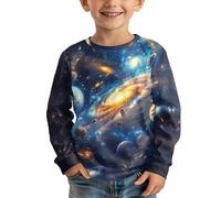 Renewold Boys Shirts Galaxy Planet Print Tee Tops Graphic T-Shirt Kids Novelty Long Sleeve Casual Athletic T Shirts Spring Fall Winter Tshirt Clothing Activewear Size 15-16 Years