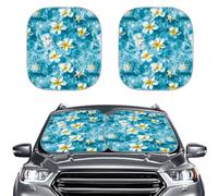 Renewold Car Windshield Sun Shade Car Window Sunshade Vehicles Sun Visor Shield Fits for Most Sedan SUV 2 Pcs Set Tropical Plumeria Starfish Foldable Easy Install Summer Car Accessories Interior